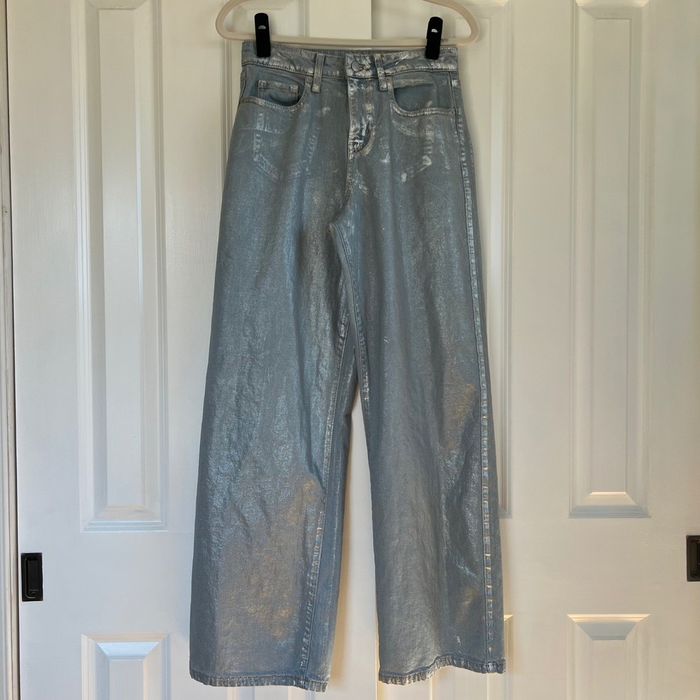 Wild Fable High Rise Baggy Wide Leg Metallic Silver Denim Jeans Size‎ 4R